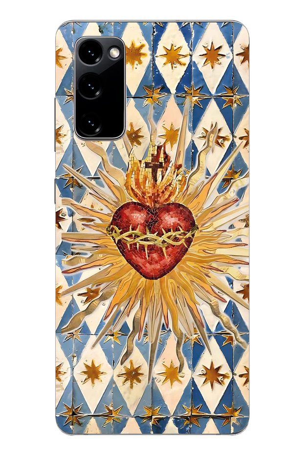 Samsung Galaxy S20 Fe Compatible Vintage Sun and Heart Pattern Transparent Phone Case