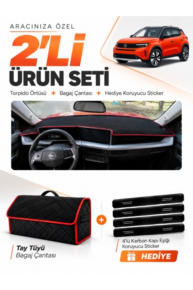 Opel Frontera (2025-Onwards) Compatible Dashboard Cover + Tay Tüy Luggage Bag + Sticker Set - Op025