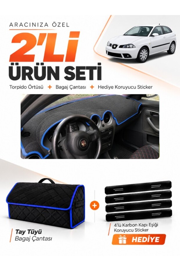 Seat Ibiza (2001-2008) Compatible Glove Box Cover + Tay Feather Trunk Bag + Sticker Set - Se003