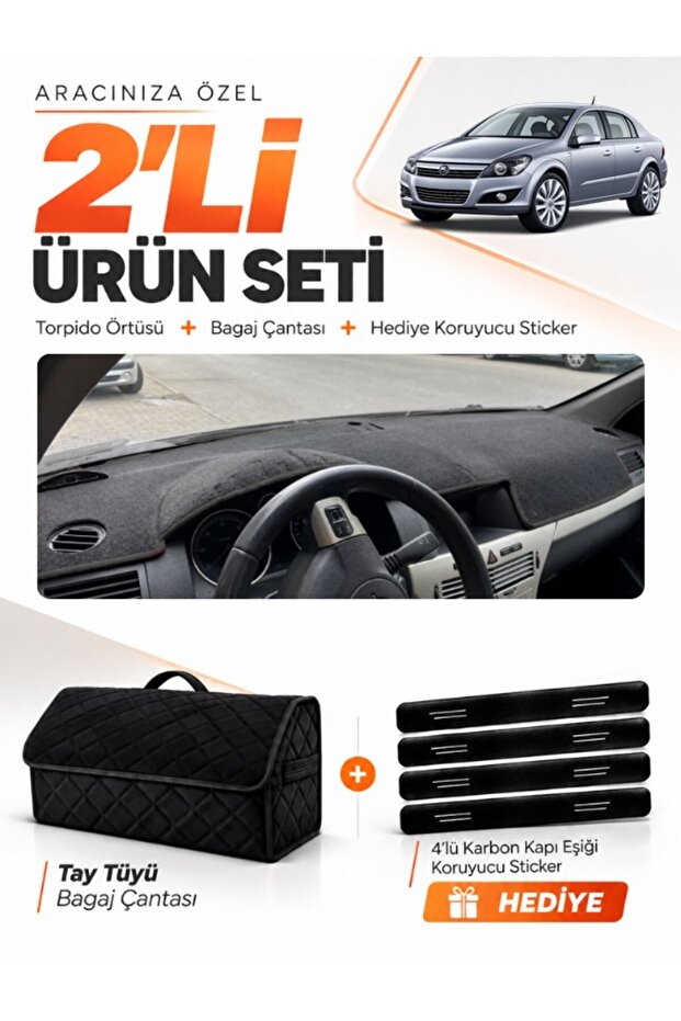 Opel Astra H (2003-2014) Compatible Dashboard Cover + Tay Tüy Trunk Bag + Sticker Set - Op003