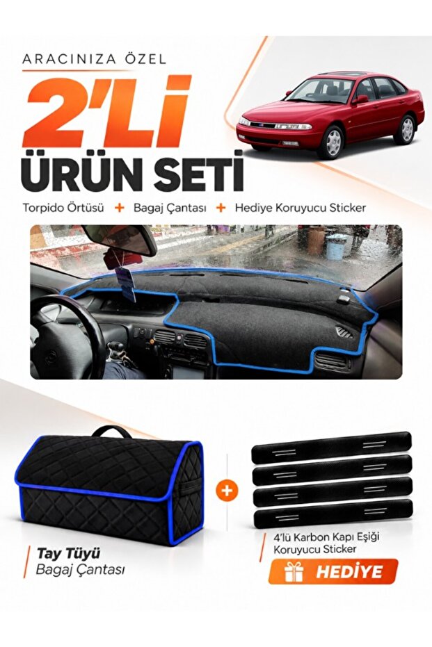 Mazda 626 Cronos (1991-1996) Compatible Dashboard Cover + Tay Feather Trunk Bag + Sticker Set - Ma009