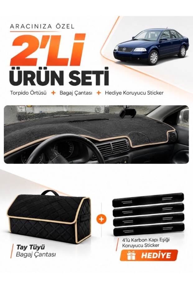 Volkswagen Passat B5.5 (2000-2005) Compatible Dashboard Cover + Tay Tüy Trunk Bag Set - Vw015
