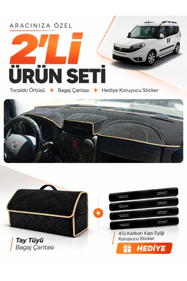 Fi̇at Doblo (2007-2015) Airbag Compatible Small Screen Compatible Glove Box Cover + Thai Feather Bag Set - Fi008