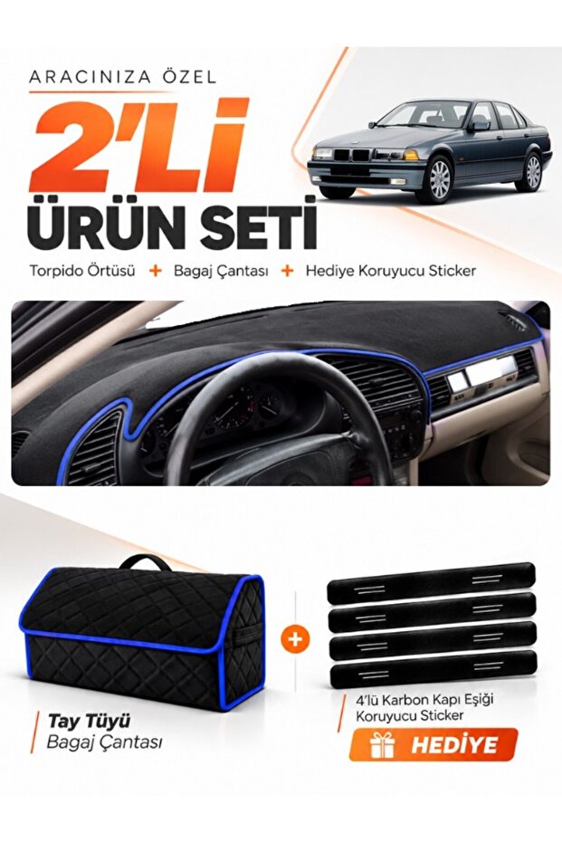 Bmw E36 (1990-2000) Compatible Dashboard Cover + Thai Feather Trunk Bag + Sticker Set - Bm001