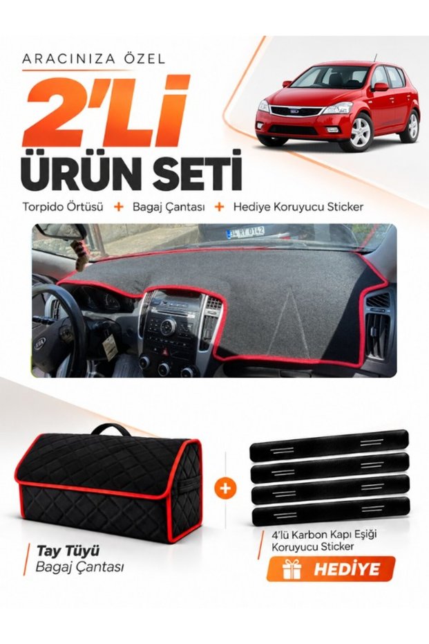 Dashboard Cover + Thai Feather Trunk Bag + Sticker Set Kia Ceed (2006-2012) Compatible - Ki003