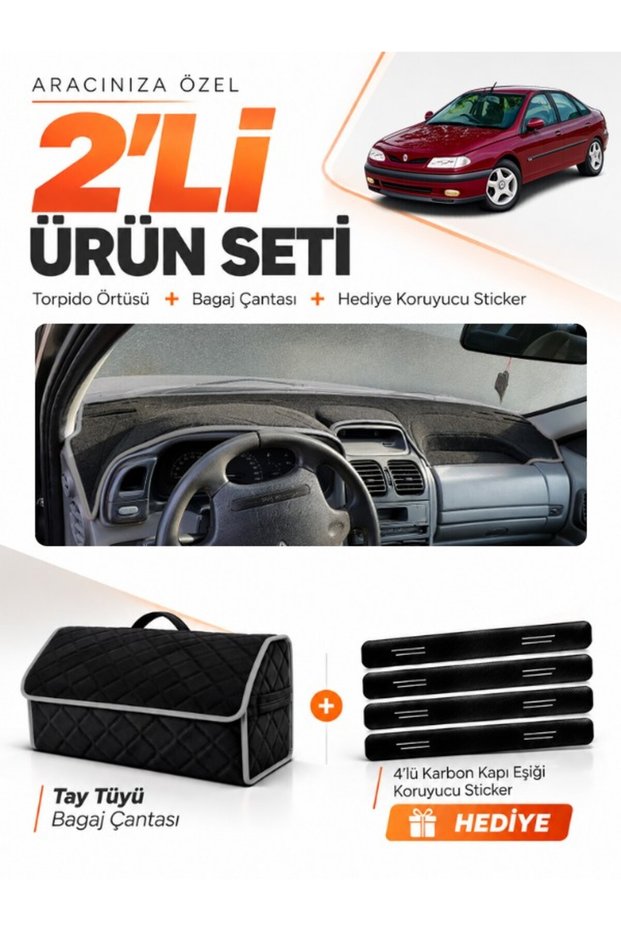 Renault Laguna 1 Airbagsiz (2000-2007) Compatible Glove Box Cover + Tay Tüy Luggage Bag Set - Re031
