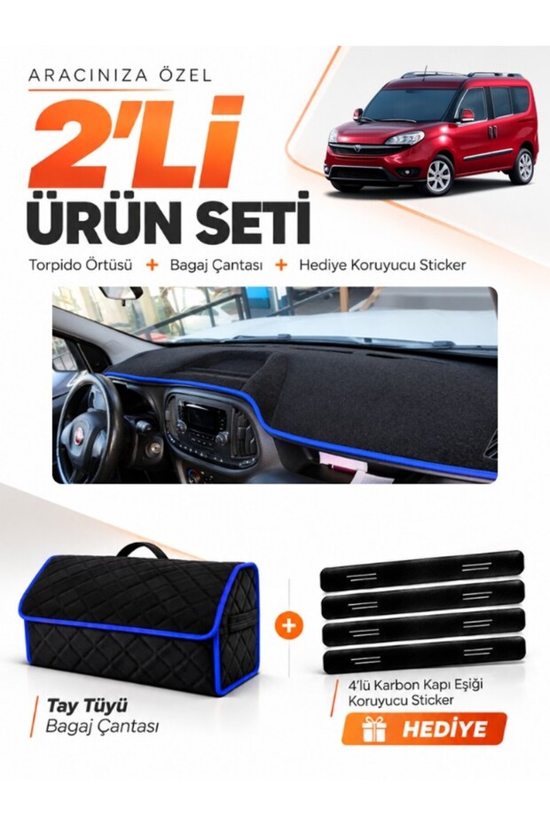 Fi̇at Doblo Fully Closed (2015-2023) Compatible Glove Box Cover + Thai Feather Luggage Bag + Sticker Set