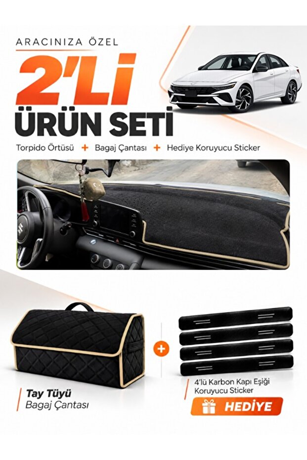 Hyundai Elantra (2020-2026) Compatible Glove Box Cover + Tay Feather Trunk Bag + Sticker Set - Hu018