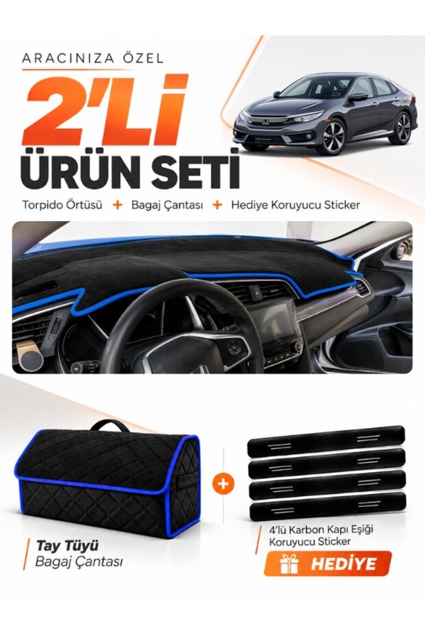 Dashboard Cover + Thai Feather Trunk Bag + Sticker Set Compatible with Honda Civic Fc5 (2015-2022) - Ho012