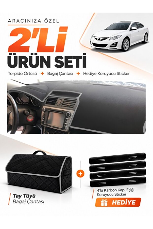 Mazda 6 (2007-2013) Compatible Dashboard Cover + Tay Feather Trunk Bag + Sticker Set - Ma007