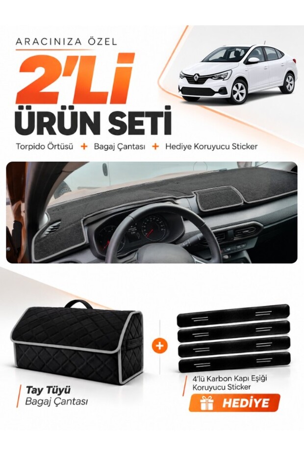 Renault Taliant Screenless (2021-2026) Compatible Glove Box Cover + Thai Feather Luggage Bag Set - Da002