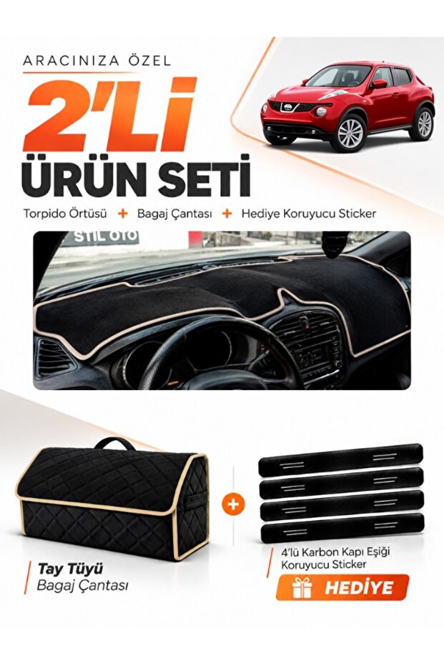 Nissan Juke (2010-2019) Compatible Glove Box Cover + Tay Feather Trunk Bag + Sticker Set - Ni004