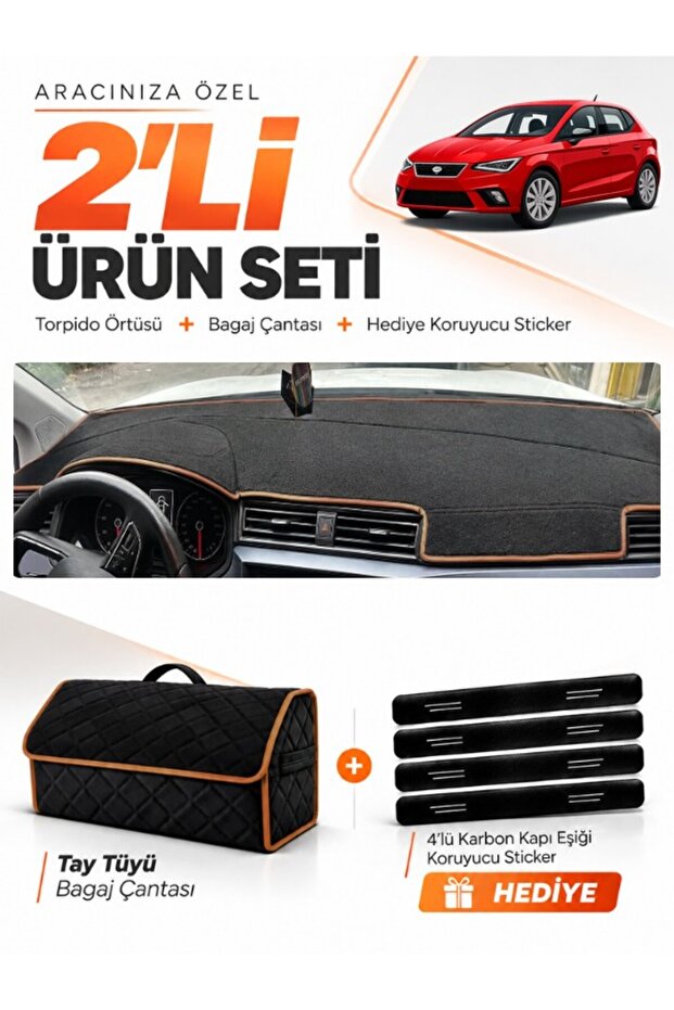Seat Ibiza (2017-2021) Compatible Glove Box Cover + Tay Feather Trunk Bag + Sticker Set - Se009