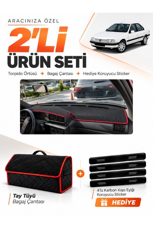 Peugeot 405 (1987-1992) Compatible Glove Box Cover + Tay Feather Trunk Bag + Sticker Set - Pe017