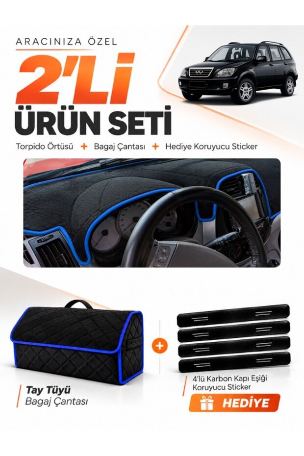 Glove Box Cover + Thai Feather Trunk Bag + Sticker Set Compatible with Chery Tiggo 5 (2013-2015) - Cy001