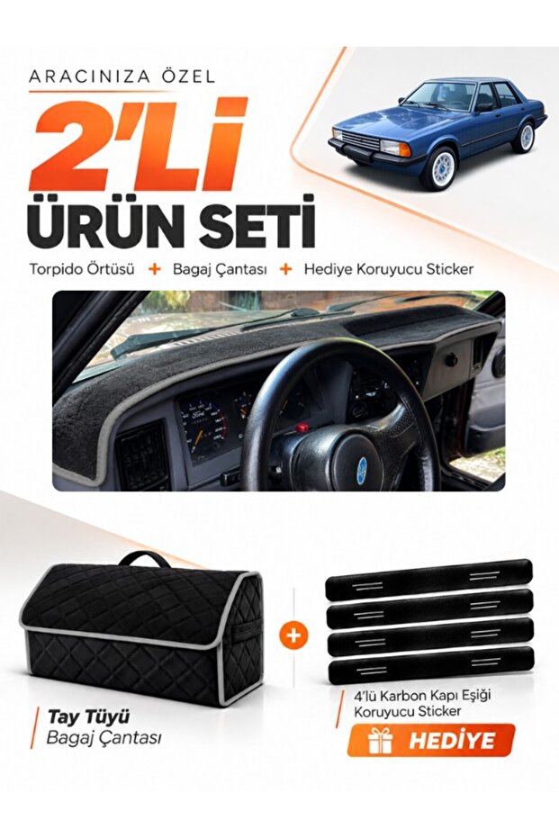 Ford Taunus (1985-1994) Compatible Glove Box Cover + Tay Feather Trunk Bag + Sticker Set - Fo035