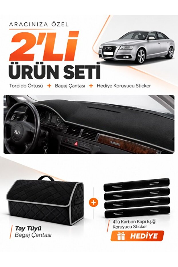 Audi A6 (1997-2004) Compatible Glove Box Cover + Thai Feather Trunk Bag + Sticker Set - Au003