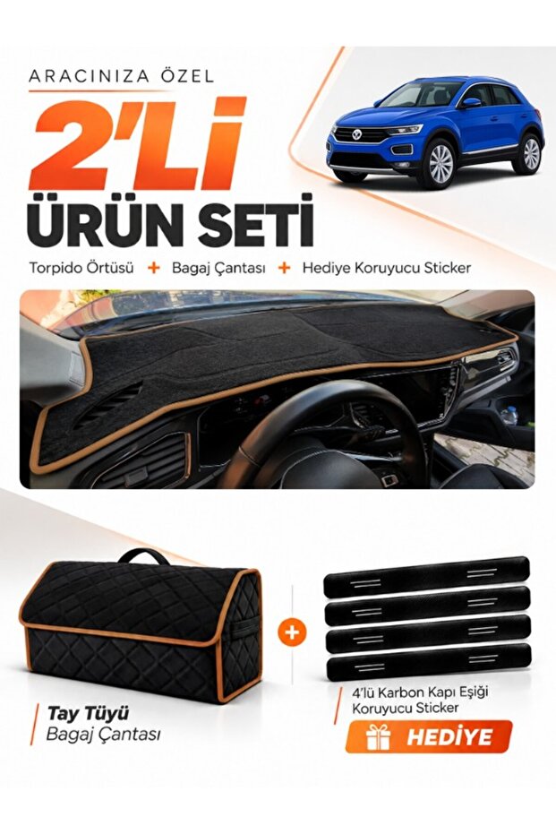 Volkswagen T-Roc (2017-2023) Compatible Dashboard Cover + Tay Feather Trunk Bag + Sticker Set - Vw033