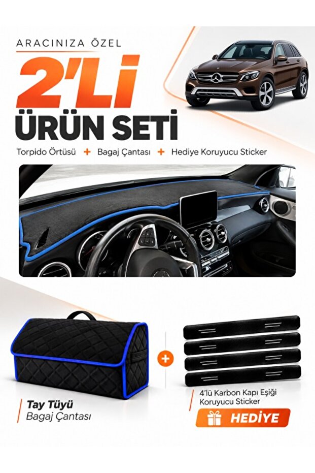 Mercedes Glc (2015-2020) Compatible Glove Box Cover + Thai Feather Trunk Bag + Sticker Set - Mb015