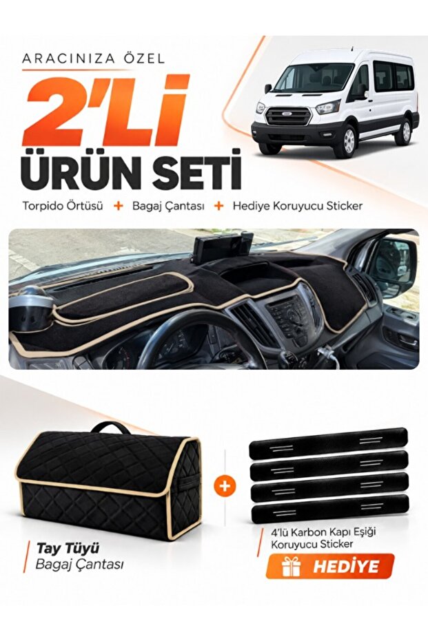 Ford Transit Covered (2013-2018) Compatible Glove Box Cover + Tay Feather Luggage Bag Set - Fo031