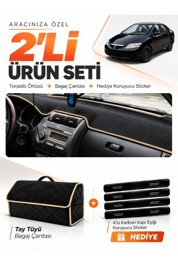 Honda City (2002-2007) Compatible Dashboard Cover + Thai Feather Trunk Bag + Sticker Set - Ho002
