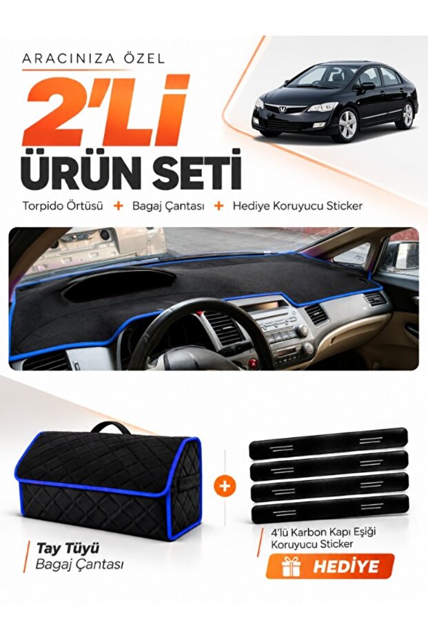 Honda Civic Fd6 (2005-2011) Compatible Dashboard Cover + Tay Feather Trunk Bag + Sticker Set - Ho010