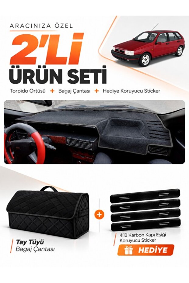 Fiat Tipo (1992-1997) Analog Console Compatible Dashboard Cover + Tay Feather Trunk Bag Set - Fi020
