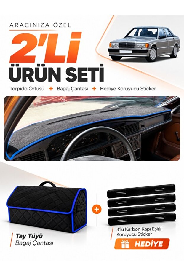 Mercedes W201 E-Class 190-190E (1982-1993) Compatible Dashboard Cover + Handbrake Bag Set - Mb003