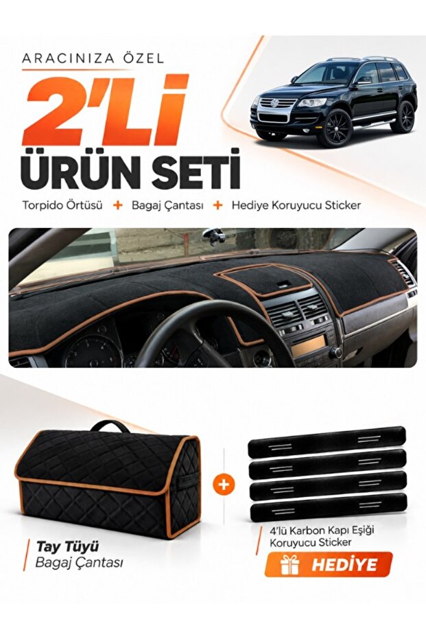 Volkswagen Touareg (2002-2010) Compatible Dashboard Cover + Tay Feather Trunk Bag + Sticker Set - Vw025