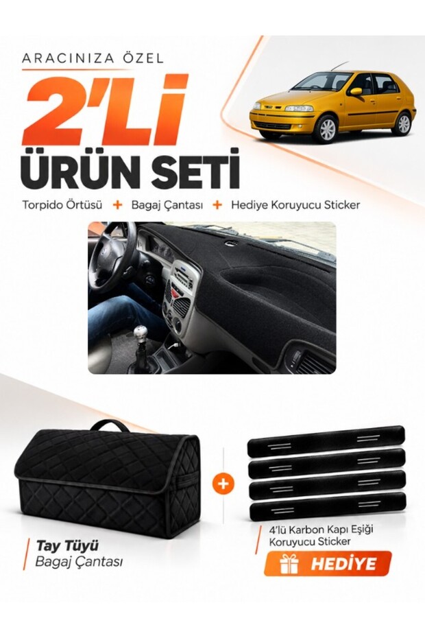Fiat Palio (1999-2005) Compatible Glove Box Cover + Thai Feather Trunk Bag + Sticker Set - Fi002