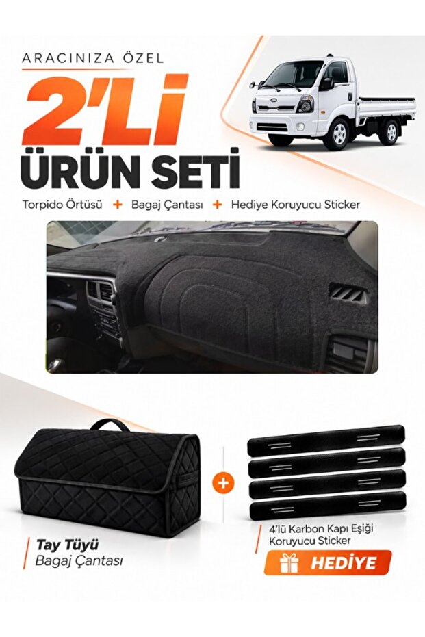 Kia Bongo (2020-2024) Compatible Torpedo Cover + Thai Feather Trunk Bag + Sticker Set - Ki002