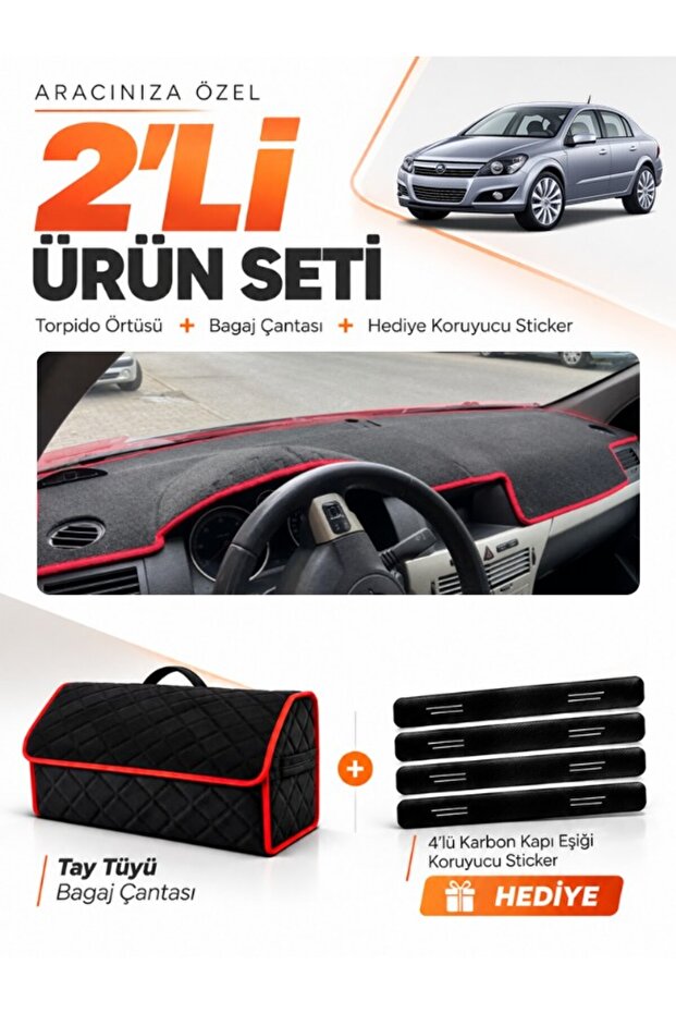 Opel Astra H (2003-2014) Compatible Dashboard Cover + Tay Tüy Trunk Bag + Sticker Set - Op003