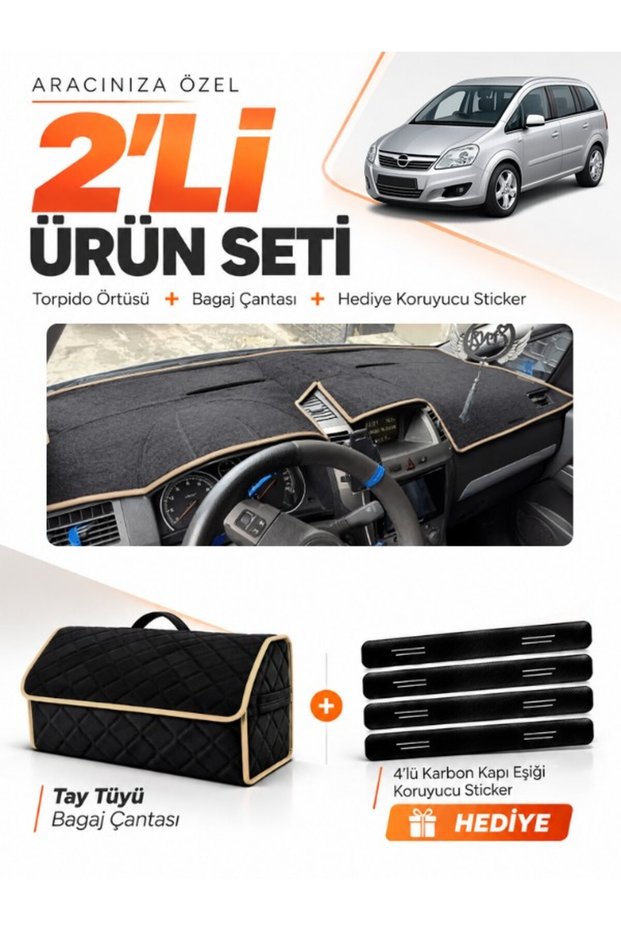 Opel Zafira B (2004-2011) Compatible Glove Box Cover + Tay Tüy Luggage Bag + Sticker Set - Op018