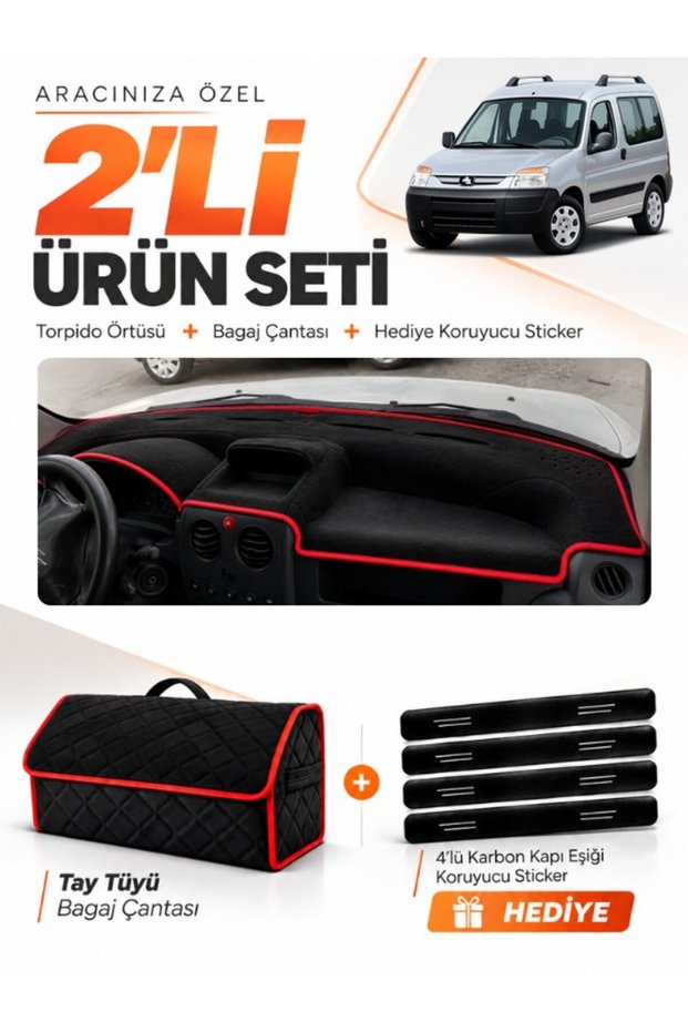 Peugeot Partner (2002-2008) Compatible Glove Box Cover + Thai Feather Trunk Bag + Sticker Set - Pe021