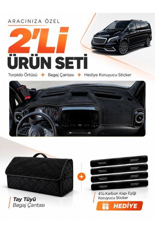 Mercedes Vi̇to W114 Tourer (2025-Onwards) Compatible Torpedo Cover + Tay Tüy Luggage Bag Set - Mb027