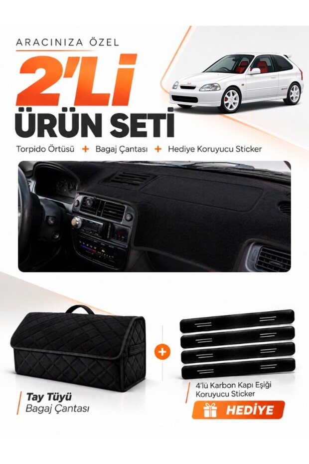 Honda Civic Ek-Ej-Em (1995-2000) Compatible Glove Box Cover + Thai Feather Trunk Bag Set - Ho007