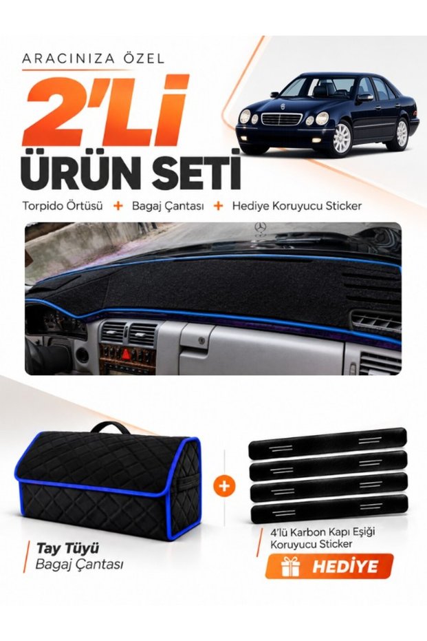 Mercedes W210 E200 (1995-2002) Compatible Glove Box Cover + Tay Tüy Luggage Bag + Sticker Set - Mb012