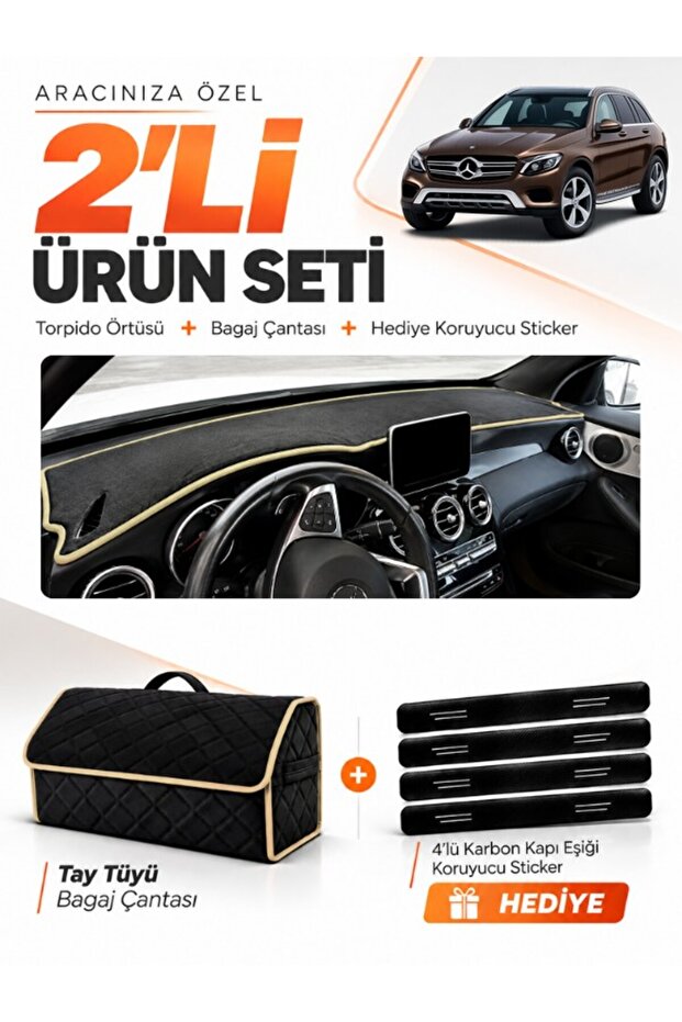 Mercedes Glc (2015-2020) Compatible Glove Box Cover + Thai Feather Trunk Bag + Sticker Set - Mb015