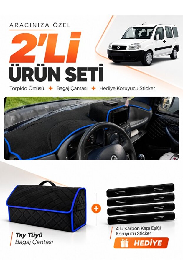 Fiat Doblo (2000-2008) Large Screen Without Airbags Compatible Glove Box Cover + Thai Feather Bag Set - Fi021