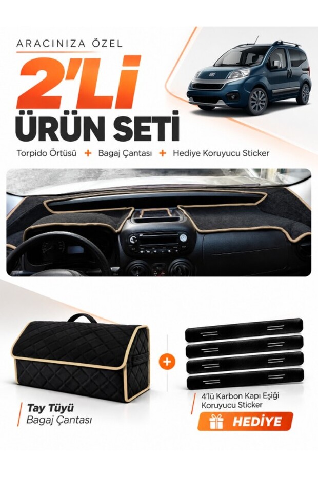 Fi̇at Fi̇ori̇no (2007-2026) Compatible Glove Box Cover + Thai Feather Luggage Bag + Sticker Set - Fi013