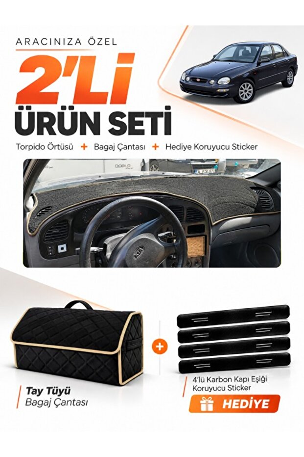 Kia Shuma (1995-2003) Compatible Torpedo Cover + Thai Feather Luggage Bag + Sticker Set - Ki017
