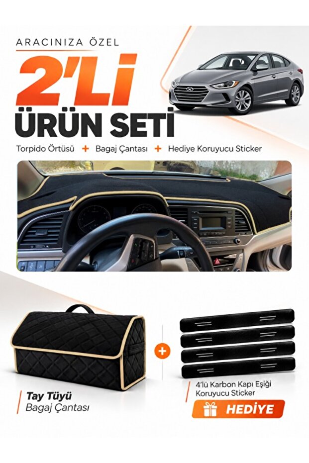 Hyundai Elantra (2017-2020) Compatible Glove Box Cover + Tay Feather Trunk Bag + Sticker Set - Hu017