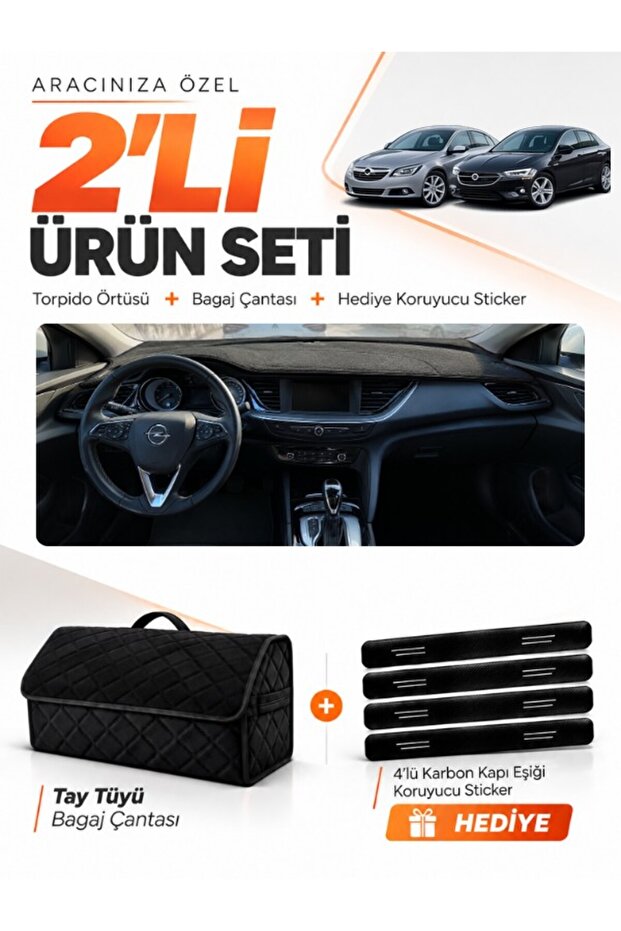 Opel Insignia (2017-2026) Compatible Glove Box Cover + Tay Feather Trunk Bag + Sticker Set - Op021
