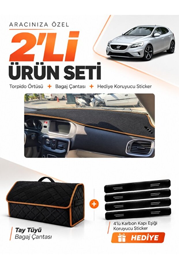 Volvo V40 (2012-2019) Compatible Glove Box Cover + Tay Feather Trunk Bag + Sticker Set - Vo005
