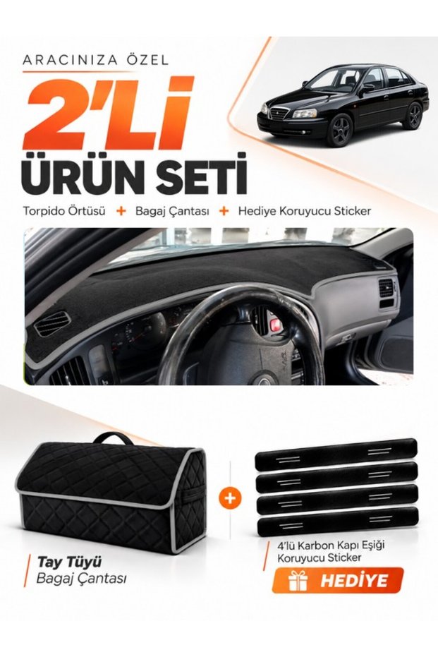 Hyundai Elantra (1997-2006) Compatible Glove Box Cover + Tay Feather Trunk Bag + Sticker Set - Hu014