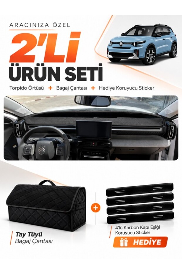 Ci̇troen C3 Ai̇rcross (2023-2026) Compatible Glove Box Cover + Tay Tüy Luggage Bag Set - Ci020