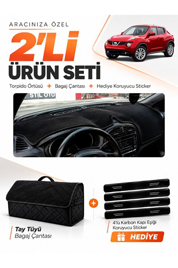Nissan Juke (2010-2019) Compatible Glove Box Cover + Tay Feather Trunk Bag + Sticker Set - Ni004