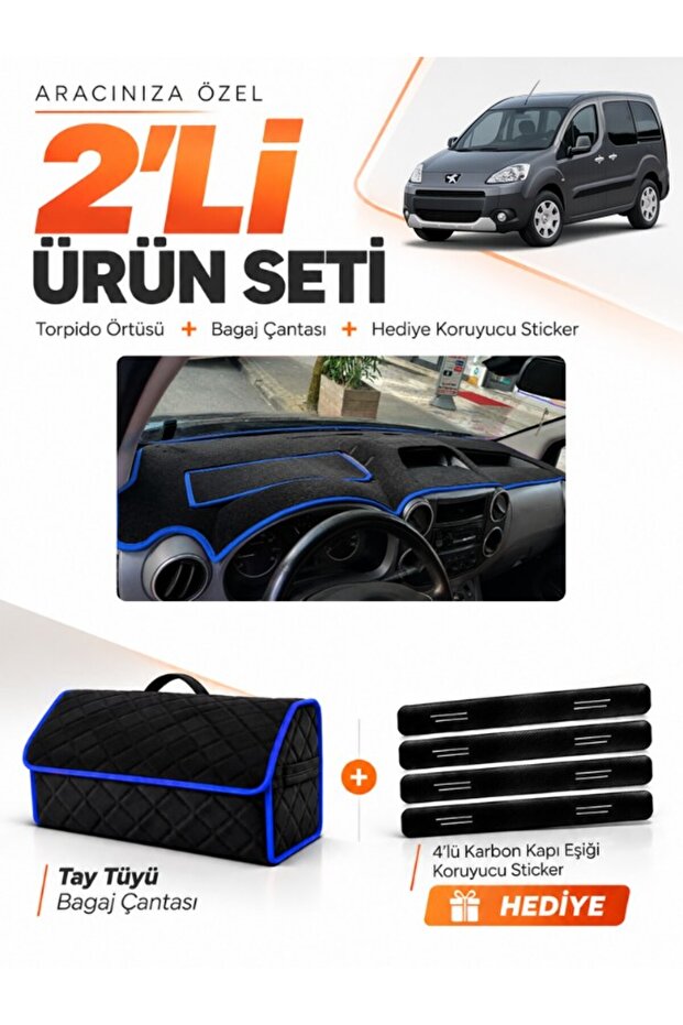 Peugeot Partner Covered (2010-2014) Compatible Glove Box Cover + Thai Feather Trunk Bag + Sticker Set