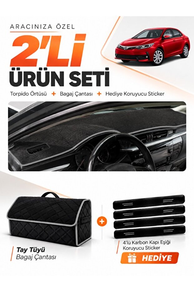Toyota Corolla E170 (2012-2018) Compatible Dashboard Cover + Tay Tüy Trunk Bag Set - To016