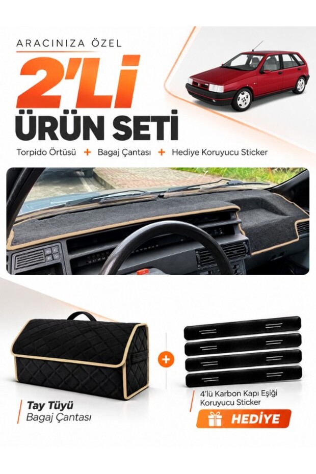 Fiat Tipo (1992-1997) Digital Console Compatible Dashboard Cover + Tay Feather Trunk Bag Set - Fi018